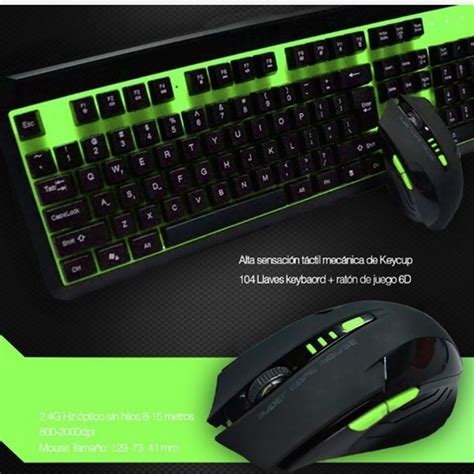 Combo Noganet Teclado Mouse Inalámbrico Gamer Color Azul o Verde