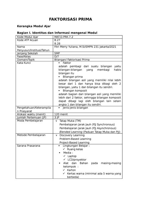 Final Ma Matsmp D Silabus Modul Ajar Faktorisasi Prima Kerangka