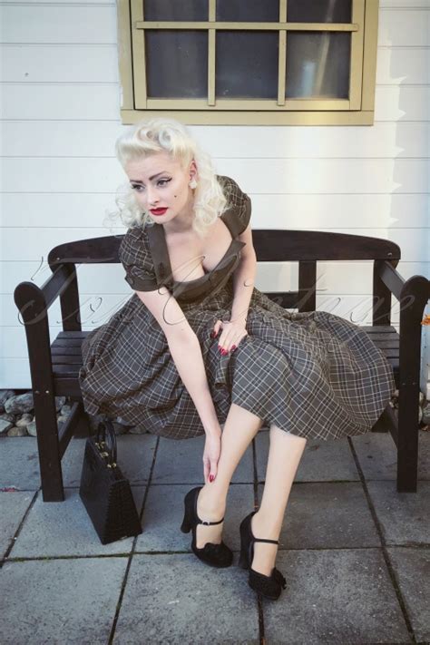 40s Ella Tartan Swing Dress In Grey