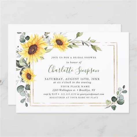 Elegant Sunflowers Eucalyptus Bridal Shower Qr Invitation Zazzle