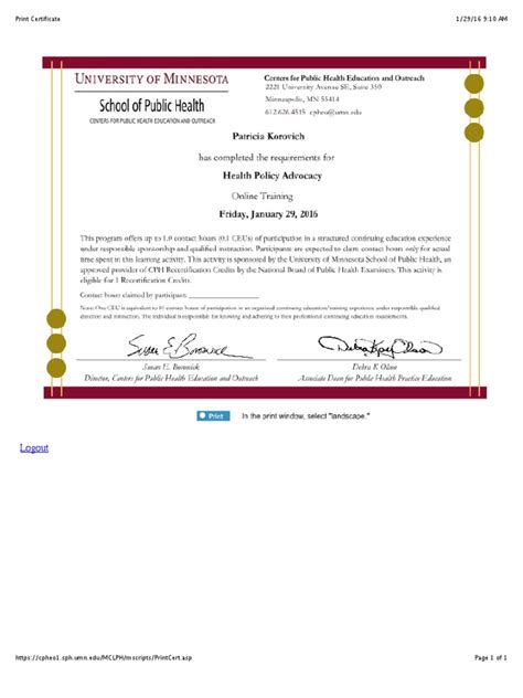 Minnesota Certificate Pdf