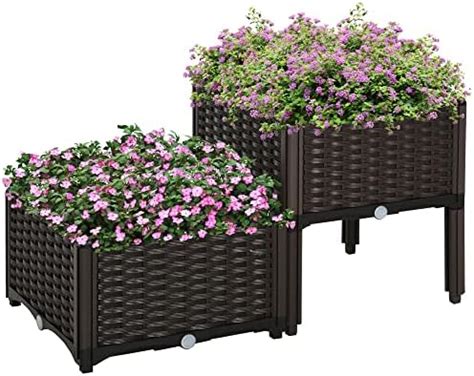 Outsunny Set Of 2 26L Garden Raised Bed Elevated Patio Flower Plant