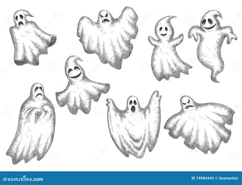 Halloween Funny Cartoon Ghosts Set Stock Vector Illustration Of Humor Expression 74984443