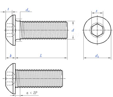 Asme B T Hexagon Socket Button Head Cap Screws Table