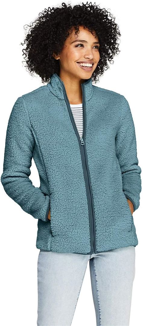 Lands End Womens Cozy Sherpa Fleece Jacket L Evening