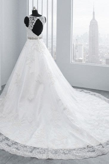 BMbridal Simple Jewel Tulle Lace Wedding Dress A Line Appliques