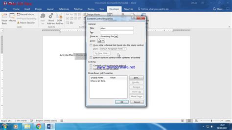 Drop Down List In Ms Word Youtube