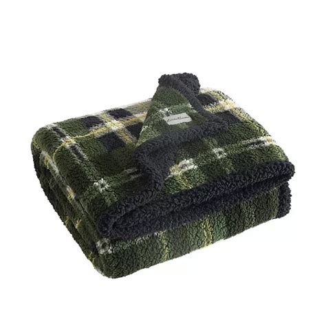 Eddie Bauer Trailhead Green Plaid Sherpa Reversible Throw Blanket