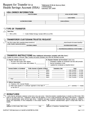 Fillable Online Request For Transfer To A Health Savings Account Hsa