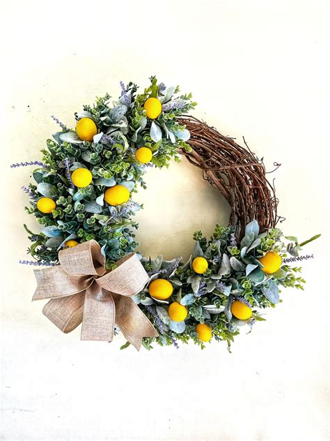 Door Wreath Summer Lemon And Eucalyptus Wreath Farmhouse Wreath Front
