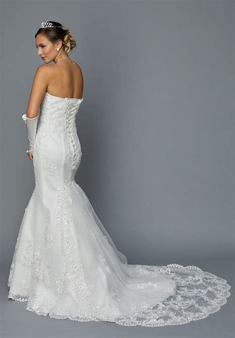 Ivory Strapless Sweetheart Neck Lace Embroidered Mermaid Wedding Gown Discountdressshop