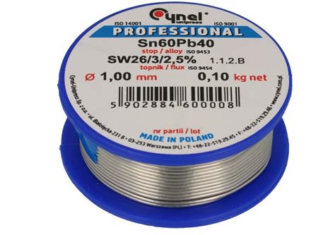 Cyna Cynel Spoiwo lutownicze 100g 1mm Sn60Pb40 elWron sklep