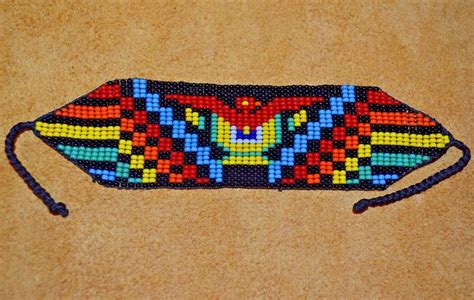 Handmade Glass Seed Bead Loom Work Thunder Bird Beadwork Bracelet