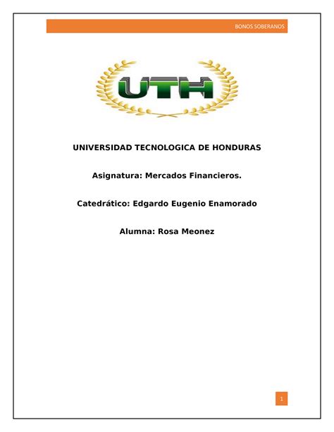 Los Bonos Soberanos Proyecto Final UNIVERSIDAD TECNOLOGICA DE