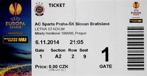 Sparta Prague - Slovan Bratislava UEFA Europa League 6.11.2014 ticket ...