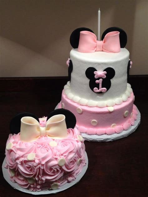 Minnie Mouse Themed First Birthday Cake With Rosette Smash Cake