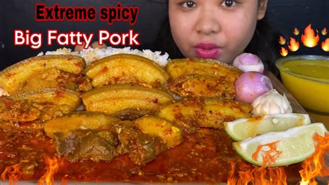 Spiciest Tender Big Fatty Pork Belly Enjoying Juicy Spicy Pork Meat Pork Mukbang Big Bites