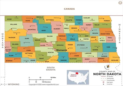 North Dakota County Map Showing All The North Dakota Counties And