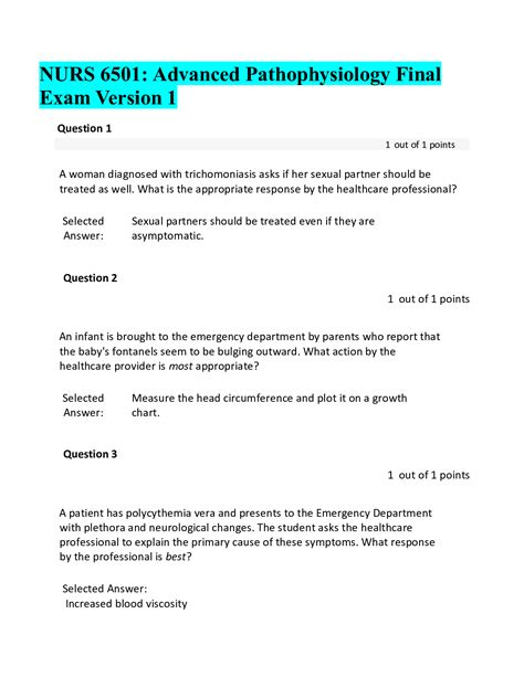 Nurs Advanced Pathophysiology Final Exam Version Attempt Score