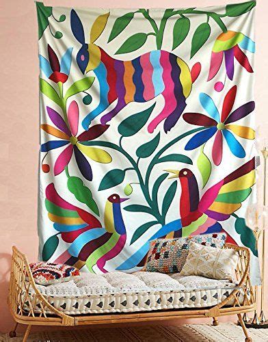 Otomi Mexican Tapestry Colorful Rabbit Wall Hanging Tapestry Fabric