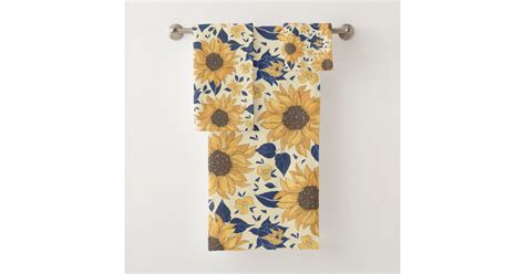 Yellow And Navy Sunflowers Bath Towel Set Zazzle