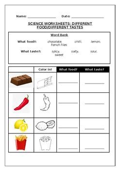 Science Worksheets Different Foods Different Tastes Salty Spicy