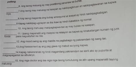 Isulat Kung Tama O Mali Ang Isinasaad Ng Mga Sumusunod Na Pangungusap