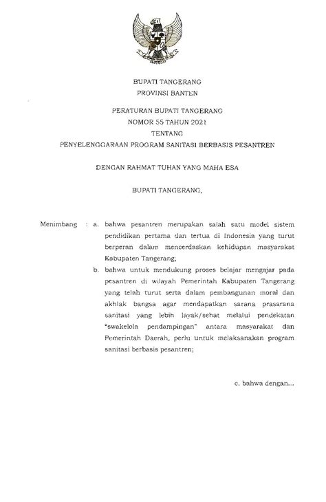 Peraturan Bupati Tangerang No 55 Tahun 2021 Tentang Penyelenggaraan