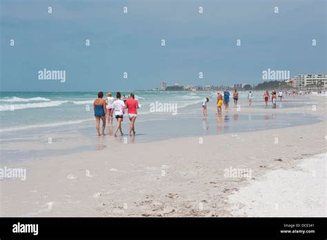 Usa Florida Sarasota Crescent Beach Siesta Key People Walking And Shelling Rated Best