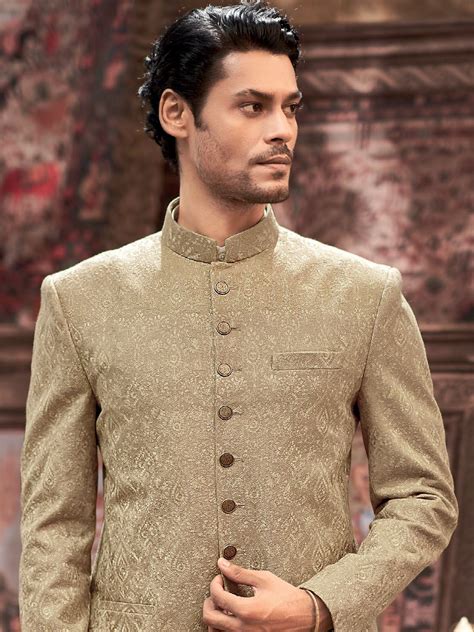 Green Woven Bandhgala Suit In Silk