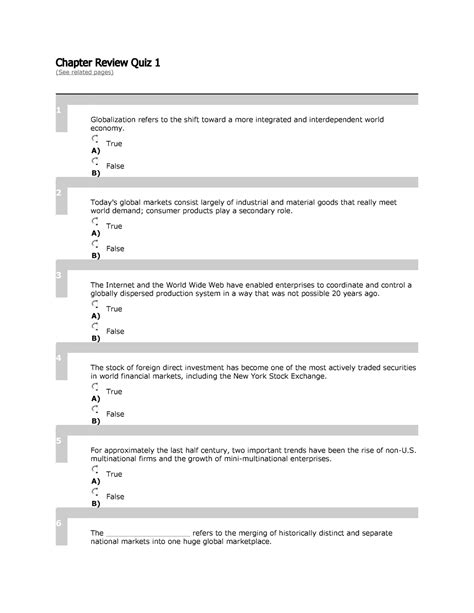 Chapter Review Quiz 1 Good Chapter Review Quiz 1 See Related Pages