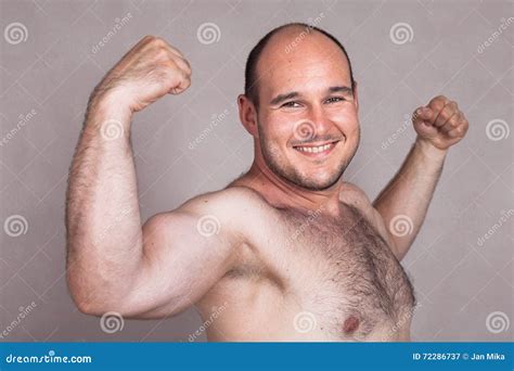 Closeup Of Happy Naked Man Showing His Strong Arms Stock Image Image