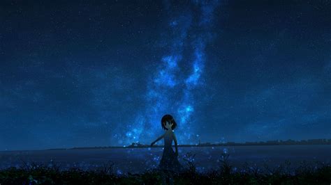 Girl Night Starry Sky Anime K Hd Wallpaper