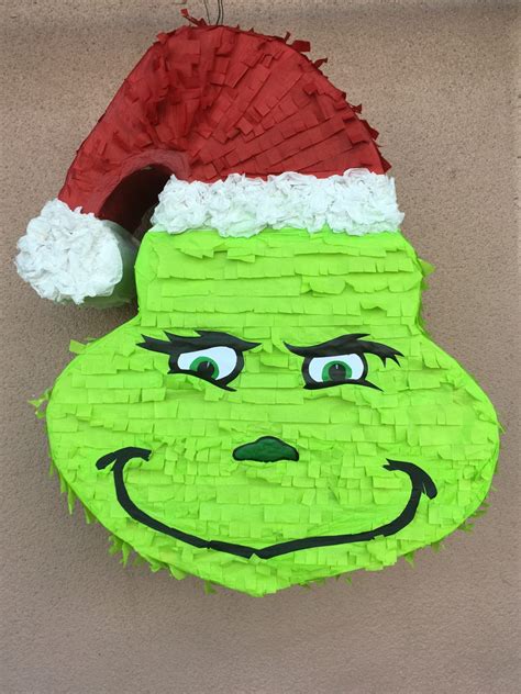 Grinch Head Pinata Flat W Santas Hat St X Mas 001 17 Party Piñatas