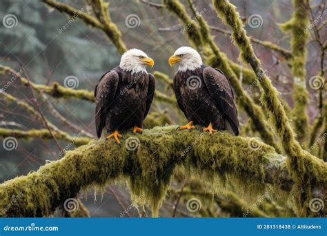 Two Bald Eagles Interacting in Their Natural Habitat Stock Illustration ...