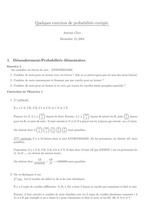 PDF Quelques Exercices De Probabilites Corrigesintranetetu Free Fr