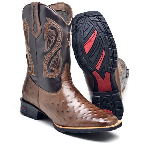 Bota Texana Masculina Country Em Couro Cano Alto Bordado Bico Quadrado