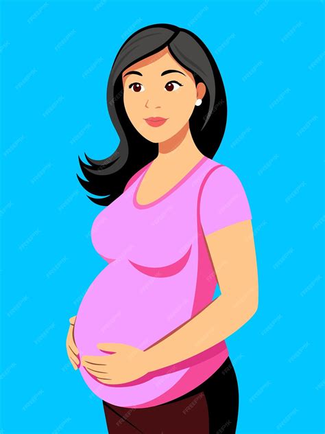 Premium Vector A Cartoon Of A Pregnant Woman With A Pink Shirt On