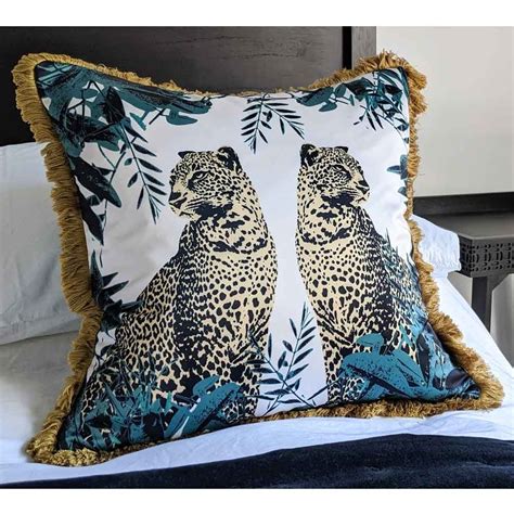 Leopard Fringe Cushion Luxury Cushions Velvet Cushions Teal Bedspread