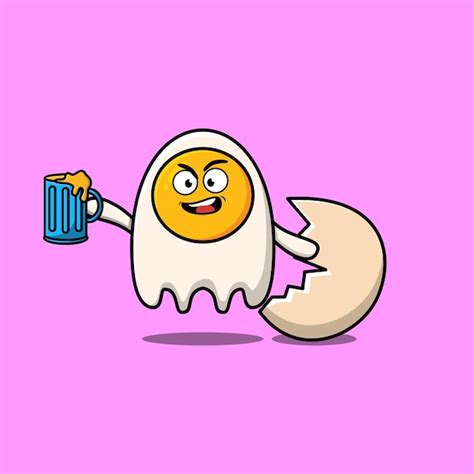 Premium Vector Fried Eggs Cartoon Mascot Character With Beer Glass