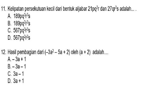 15 Contoh Soal Tes Sumatif Matematika Smp Mts Kelas 8 Bentuk Aljabar