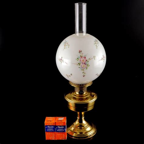 Aladdin Brass Oil Lamp With Hand Painted Milk Glass Shade Early 20th Century Ebth