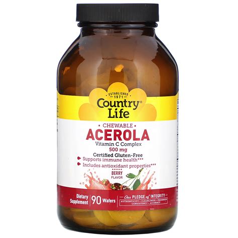 Country Life Chewable Acerola Vitamin C Complex Berry 500 Mg 90