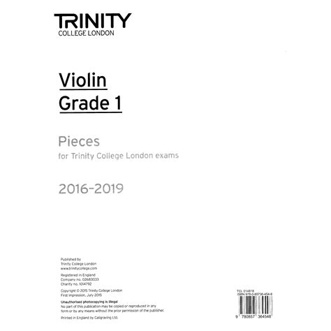 Trinity Violin Exam Pieces Grade 1 2016 2019 [violin Part] [part S