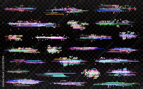 Glitch Elements Set Glitched Lines Noise Error Templates Color