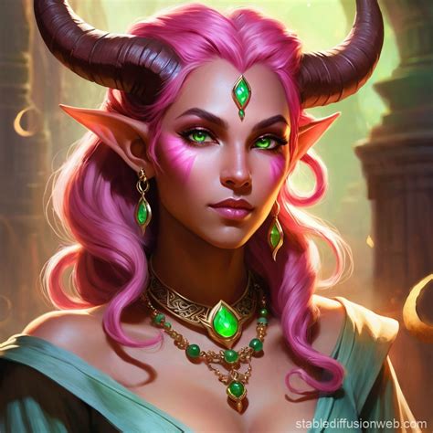 Pink Skinned Warlock Tiefling Character Portrait Stable Diffusion Online