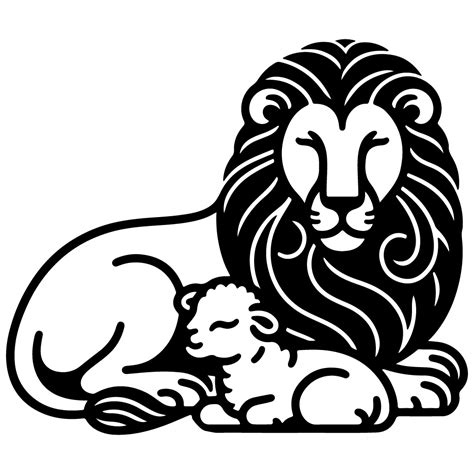 Free Lion And Lamb Svg Black And White Svg Vector File For Laser