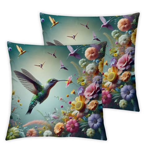 Spring Floral Birds Throw Pillow Covers Hummingbird Flowers Decorative