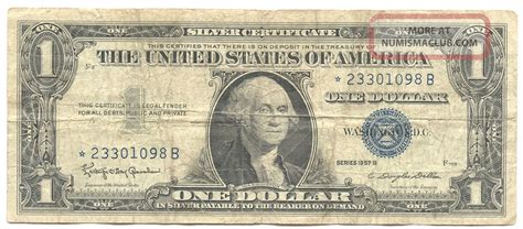 U S B One Dollar Silver Certificate Star Note