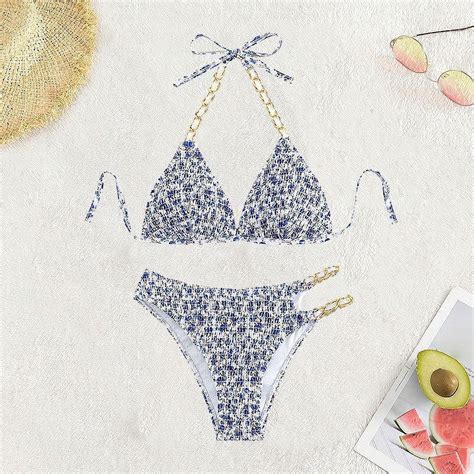 Generic New Bikini Floral Chain Split Swimsuit Women S Triangle Sexy Beach Bikini Walmart